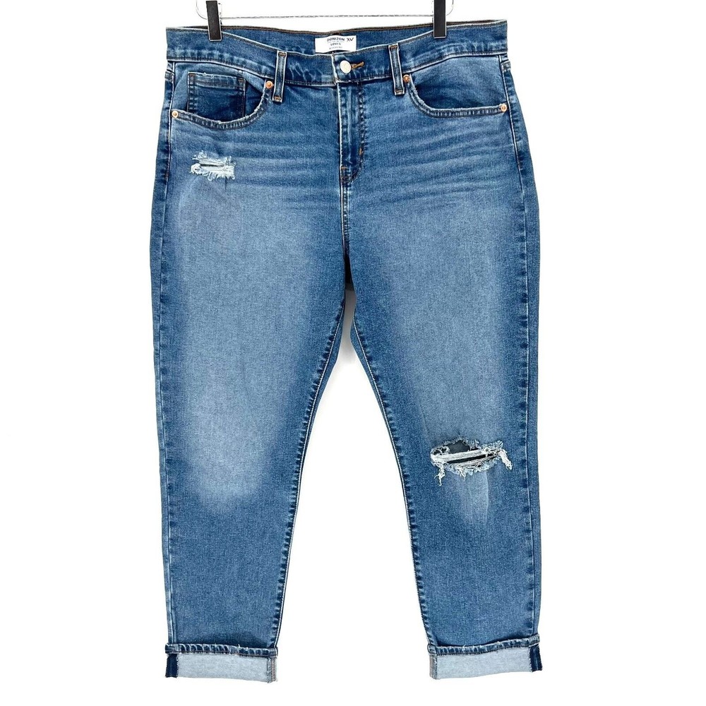 Denizen Levis Jeans Hi-Rise Boyfriend Distressed Denim Cuffed Ankle Crop Size 30
